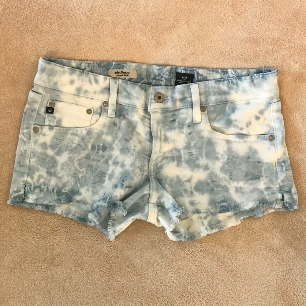 ADRIANO GOLDSCHMIED DAISY LOW-RISE CUT-OFF Shorts Women's Size 30 Blue Tie-Dye